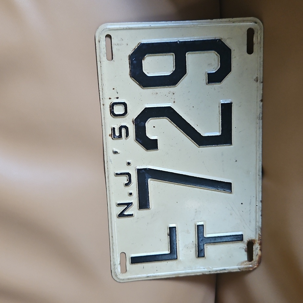 Vintage Steel 1950 New Jersey License Plate.